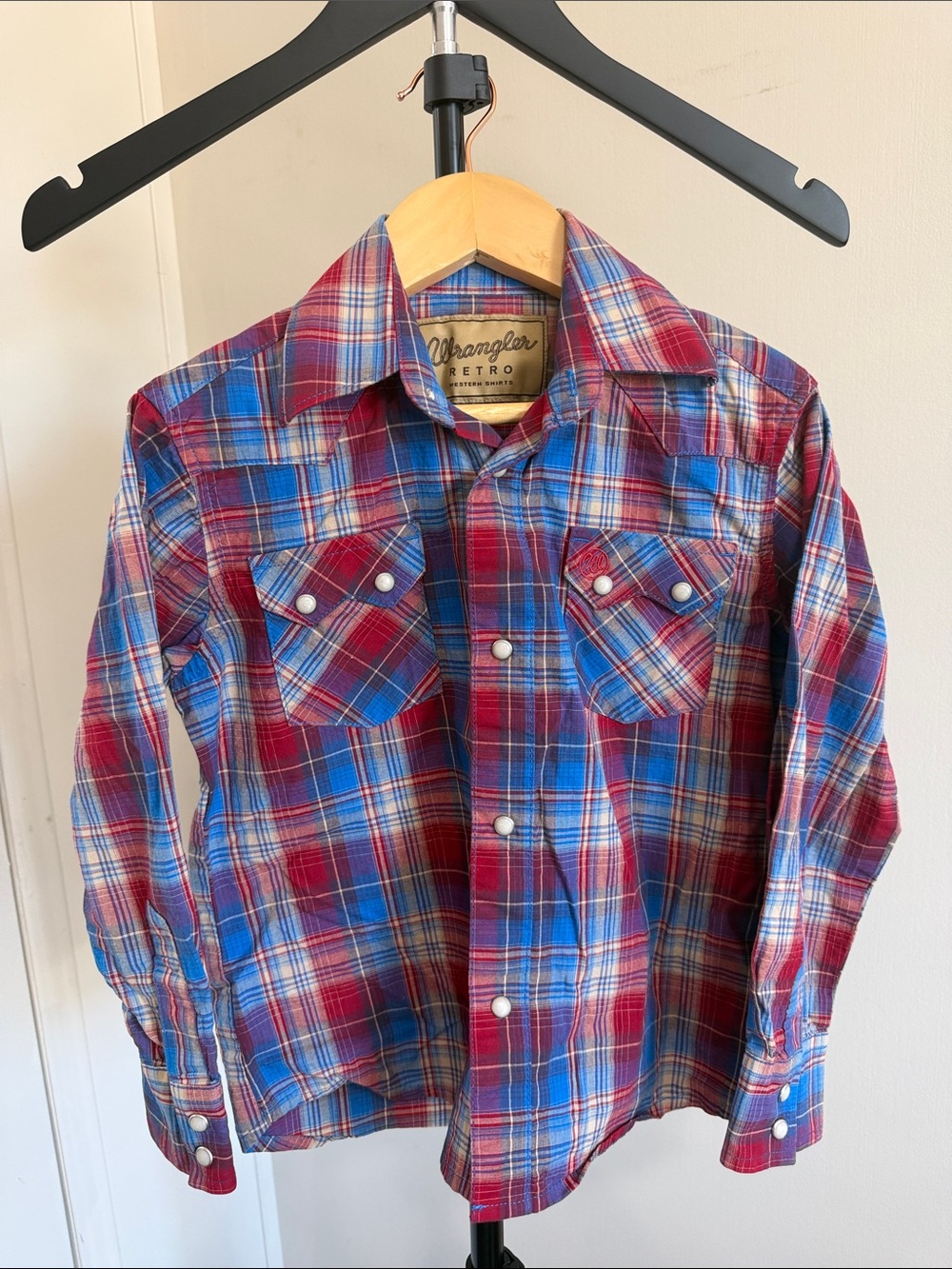 Wrangler Kids Red & Blue Plaid Western Shirt